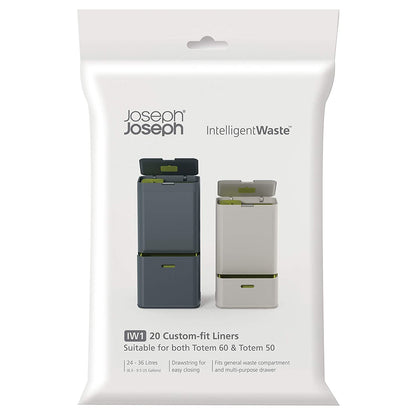 Joseph Joseph Intelligent IW1 General Waste Liners Custom Fit Bags for Totem 24 to 36 Liter/6.3 to 9.5 Gallon, 20-Pack, Black - Hatke