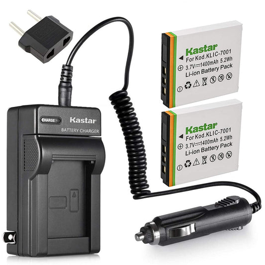 Kastar Battery (X2) & Travel Charger Kit for Kodak KLIC-7001 and Kodak EasyShare M320, M340, M341, M753 Zoom, M763, M853 Zoom, M863, M893 IS, M1063, M1073 IS, V550, V570, V610, V705, V750 Cameras - Hatke