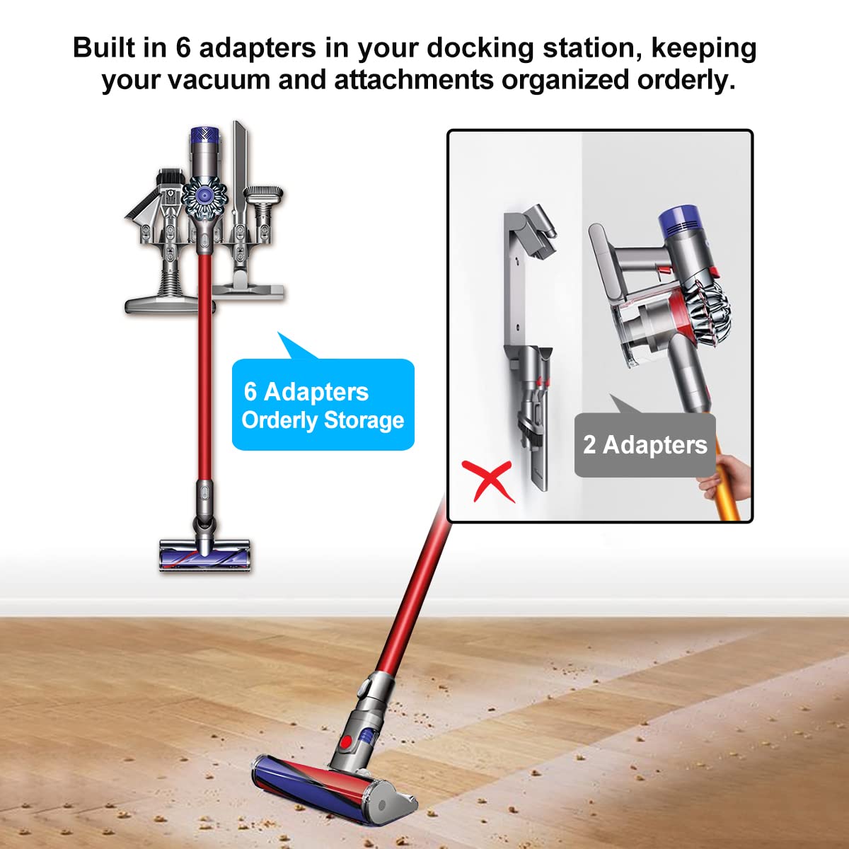 LANMU Docking Station Accessory Holder for Dyson V6 Vacuum Cleaner,Attachments Organizer Holder for Dyson DC30 DC31 DC34 DC35 DC44 DC45 DC58 DC59 DC61 DC62,No More Messy Tools - Hatke