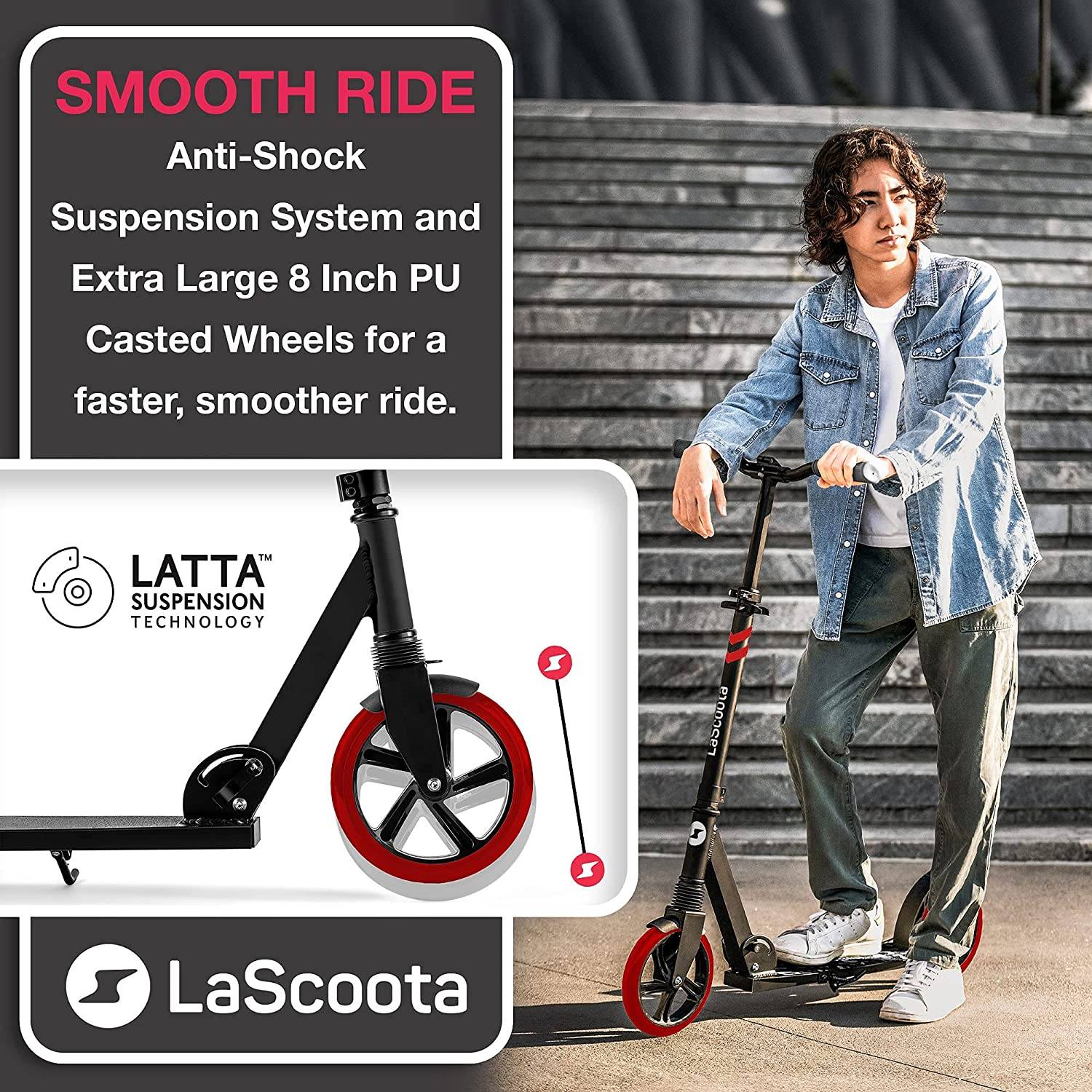 Lascoota Scooters for Kids 8 Years and up - Featuring Quick-Release Folding System - Dual Suspension System + Scooter Shoulder Strap 7.9" Big Wheels Great Scooters for Adults and Teens - Hatke