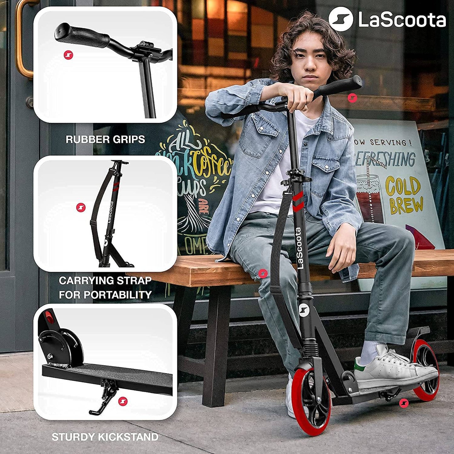 Lascoota Scooters for Kids 8 Years and up - Featuring Quick-Release Folding System - Dual Suspension System + Scooter Shoulder Strap 7.9" Big Wheels Great Scooters for Adults and Teens - Hatke