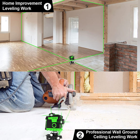 Laser Level 3D Green Line - Self-leveling Rotary 12 Lines 360 Degree Green Beam Laser Leveler Vertical Horizontal Cross Line Construction Flooring Tiling Picture Hanging Rotary Alignment - Hatke