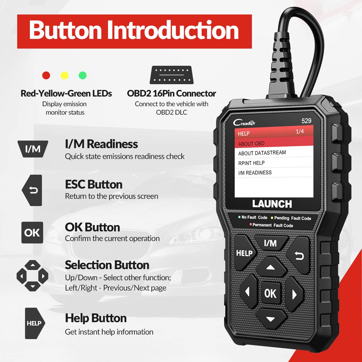 LAUNCH CR529 2022 Elite OBD2 Scanner Code Reader Advanced Version of 319 Enhanced Universal Automotive Scan Tool with Full OBDII Function, Turn Off Check Engine Light, Pass Emission Test - Hatke