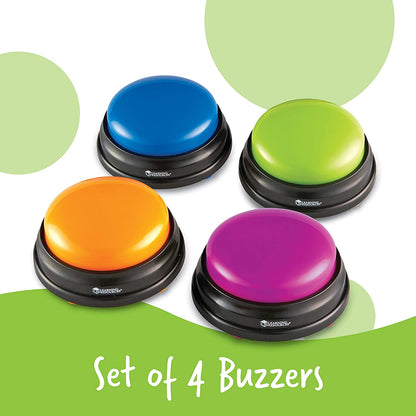 Learning Resources Answer Buzzers - Set of 4, Ages 3+ Assorted Colored Buzzers, Game Show Buzzers, Perfect for Family Game and Trivia Nights - Hatke