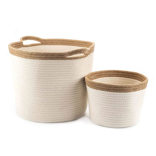 Little Hippo 2pc Large Cotton Rope Basket (15"x13") 100% Natural Cotton! Rope Basket, Woven Storage Basket, Large Basket, Blanket Basket Living Room, Toy Basket, Pillow Basket, Round Basket - Hatke