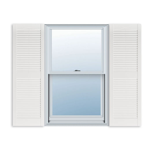 Louver Exterior Vinyl Window Shutters 15 Inch x 35 Inch Standard, White (Pair) - Hatke