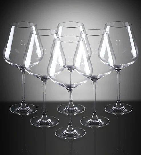LUCARIS Hongkong Hip 100% Lead Free Crystal Wine Glass Set Burgundy 910 ml | Red Wine Party Glasses Set of 6 - Hatke