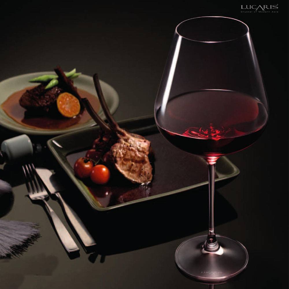 LUCARIS Hongkong Hip 100% Lead Free Crystal Wine Glass Set Burgundy 910 ml | Red Wine Party Glasses Set of 6 - Hatke