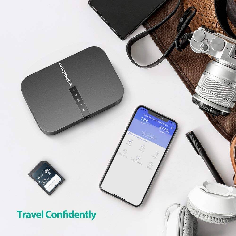 RAVPower FileHub New Version AC750 Wireless Travel Router RP-WD009 - Portable SD Card HDD Backup and Data Transmission Unit, 6700mAh External Battery Pack - Dual Band - Hatke