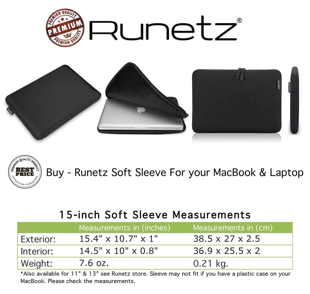 Runetz 11 inch / 15-inch Soft Sleeve Case Cover for MacBook Pro 15.4" with Retina Display / Touch Bar & Laptop - Hatke