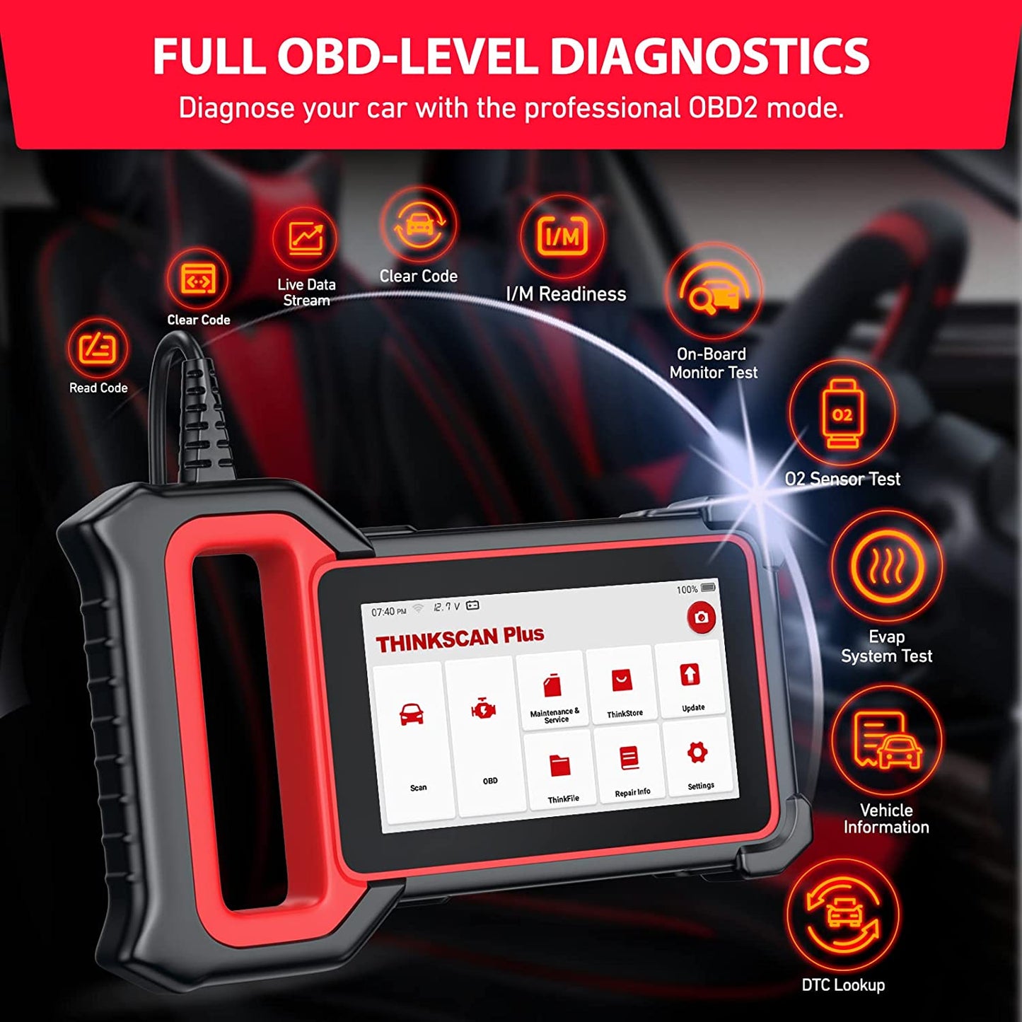 THINKCAR Thinkscan Plus S4 Touchscreen Diagnostic Scan Tool with 28 Reset ABS/SRS/Engine/Transmission/BCM OBD2 Scanner Code Reader Airbag Reset ABS Bleeding Oil Service, EPB, TMPS, Throttle Relearn - TKPS4 - Hatke