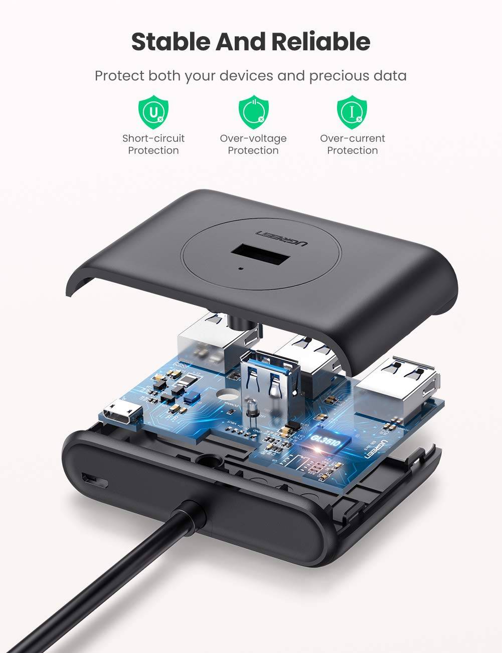 Ugreen 4 Port USB 3.0 Hub, Super Speed for your MacBook MacBook Air, Mac Mini and Microsoft Surface, Ultrabooks 30 cms Cable USB Hub - Hatke