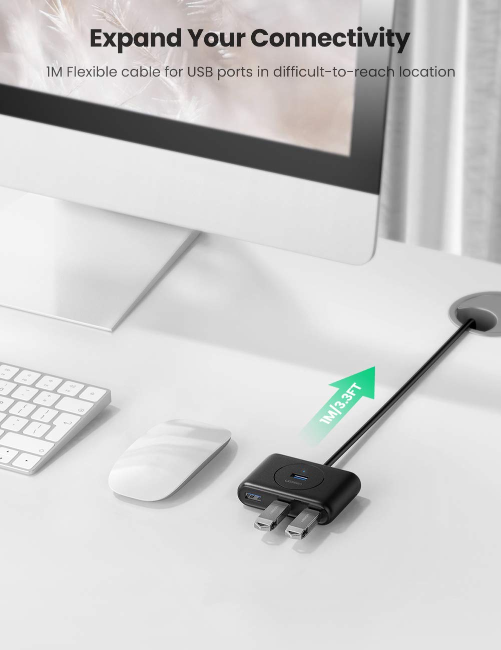 Ugreen 4 Port USB 3.0 Hub, Super Speed for your MacBook MacBook Air, Mac Mini and Microsoft Surface, Ultrabooks 30 cms Cable USB Hub - Hatke