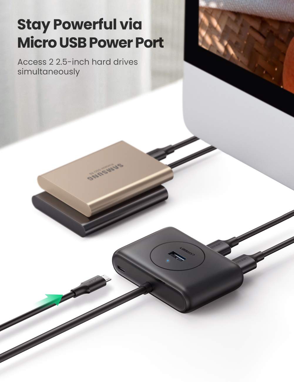Ugreen 4 Port USB 3.0 Hub, Super Speed for your MacBook MacBook Air, Mac Mini and Microsoft Surface, Ultrabooks 30 cms Cable USB Hub - Hatke