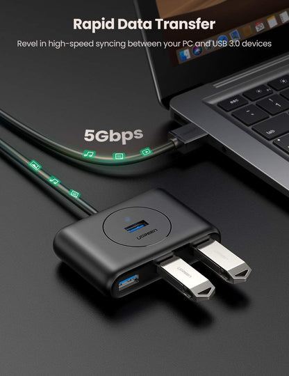Ugreen 4 Port USB 3.0 Hub, Super Speed for your MacBook MacBook Air, Mac Mini and Microsoft Surface, Ultrabooks 30 cms Cable USB Hub - Hatke