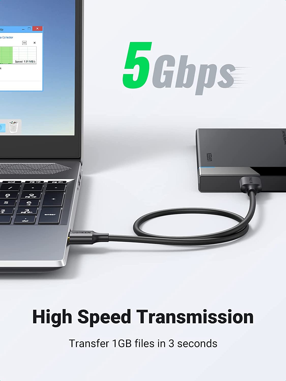Ugreen Gold Plated USB 3.0 A Male to Micro B Male Adapter Cable, Supper Speed Data Sync Charger Charging Cable Cord, for Samsung Galaxy S5 Note 3 | Galaxy Note Pro 12.2 /Tab Pro 12.2 | Nokia Lumia 2520 Tablet etc 3ft/1m - 10841 - Hatke