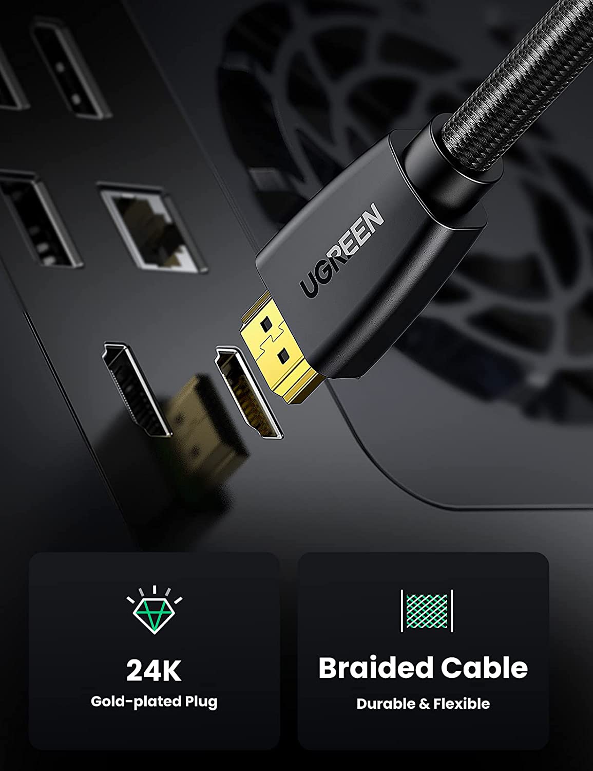 UGREEN HDMI Cable 4K Braided High Speed HDMI Cord 18Gbps with