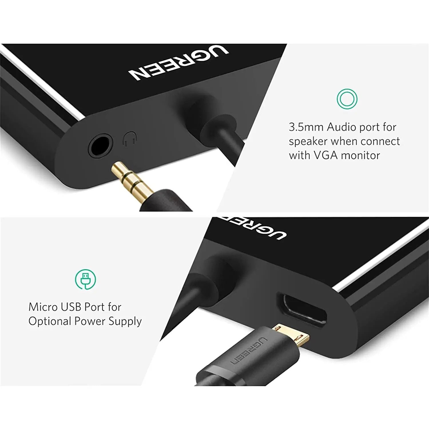 Ugreen  Micro HDMI to HDMI & VGA Converter - 30355 (Black) (Open Box) - Hatke