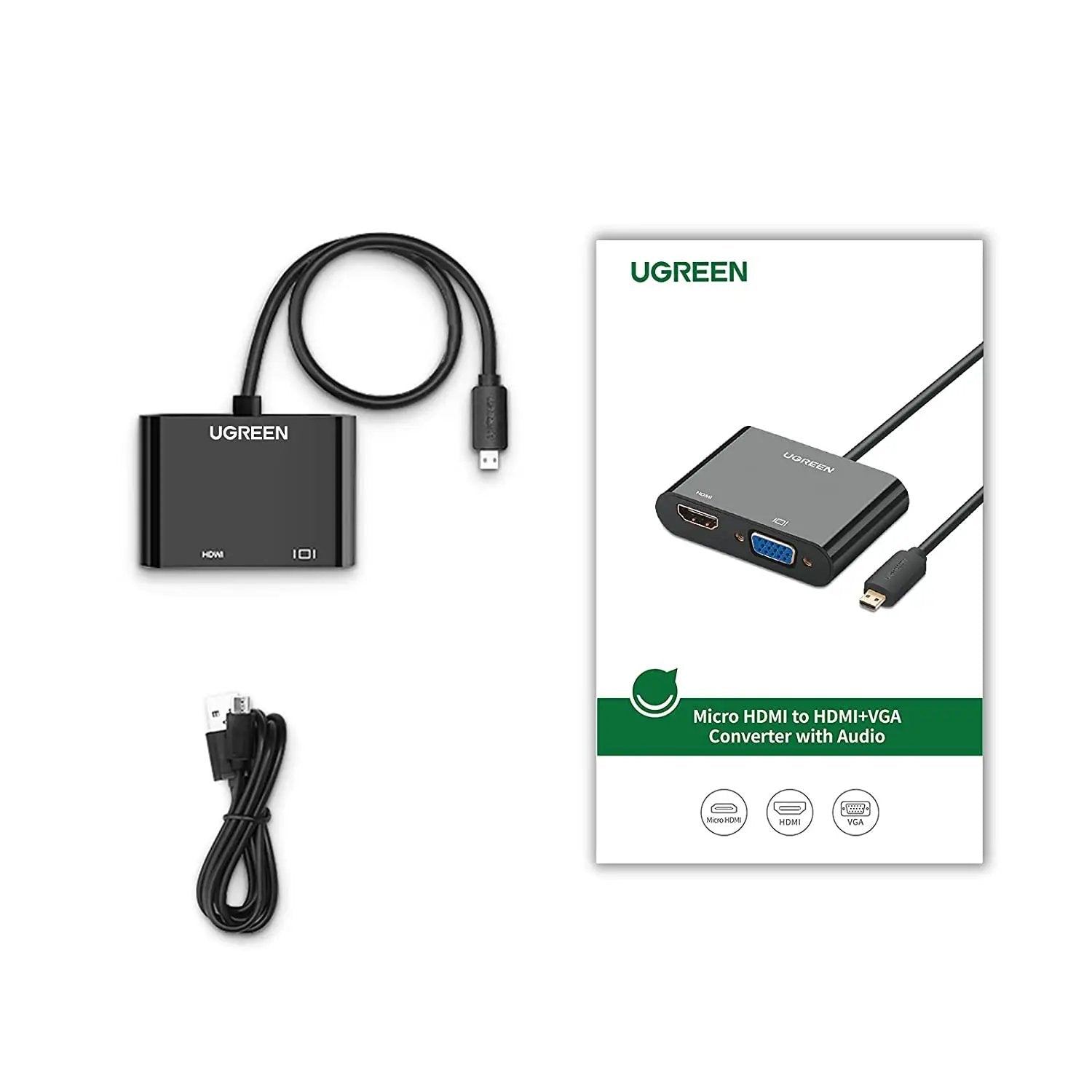 Ugreen  Micro HDMI to HDMI & VGA Converter - 30355 (Black) (Open Box) - Hatke
