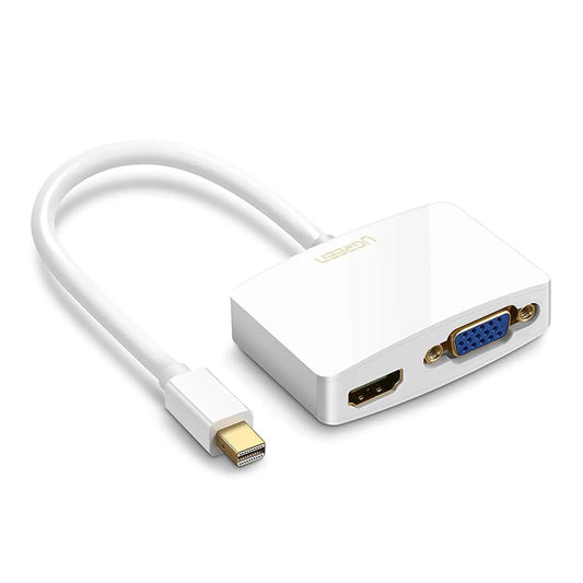 Ugreen Mini DisplayPort Thunderbolt Port to HDMI DVI VGA Male to Female 2-in-1 Adapter 1080P Resolution via HDMI White 10427 (Open Box) - Hatke