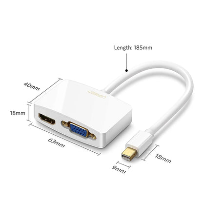 Ugreen Mini DisplayPort Thunderbolt Port to HDMI DVI VGA Male to Female 2-in-1 Adapter 1080P Resolution via HDMI White 10427 (Open Box) - Hatke