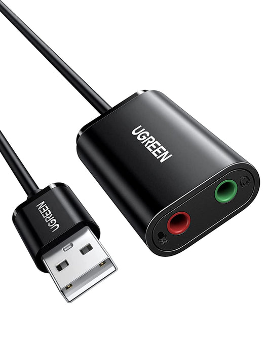 UGREEN USB Audio Adapter External Stereo Sound Card with 3.5mm Headphone and Microphone Jack for Windows, Mac, Linux, PC, Laptops, Desktops, PS4 - 30724( Black) - Hatke