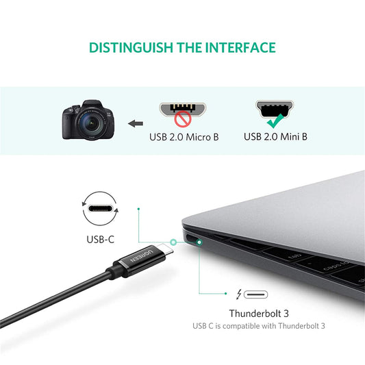 UGREEN USB C to Mini USB Cable for Digital Camera, MP3 Player and More Mini B USB Devices -50445 (Black) - Hatke