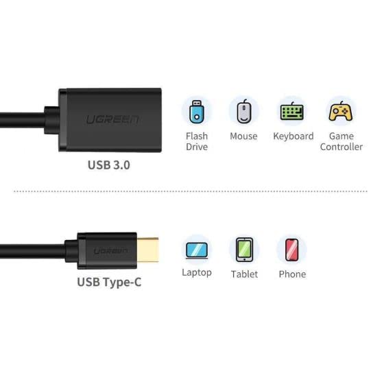 UGREEN USB C to USB 3.0 Adapter Type C OTG Cable USB C Male to USB 3.0 A Female Cable Connector Compatible for MacBook Pro 2019 2018 Samsung Galaxy S10 S9 S8 Note 9 8 LG V40 V30 G6 Google Pixel 2 XL - 30701 - Hatke