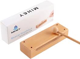 Wood Block Musical Instrument with Mallet Solid Hardwood Percussion Rhythm Blocks - Hatke