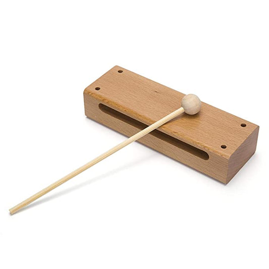 Wood Block Musical Instrument with Mallet Solid Hardwood Percussion Rhythm Blocks - Hatke