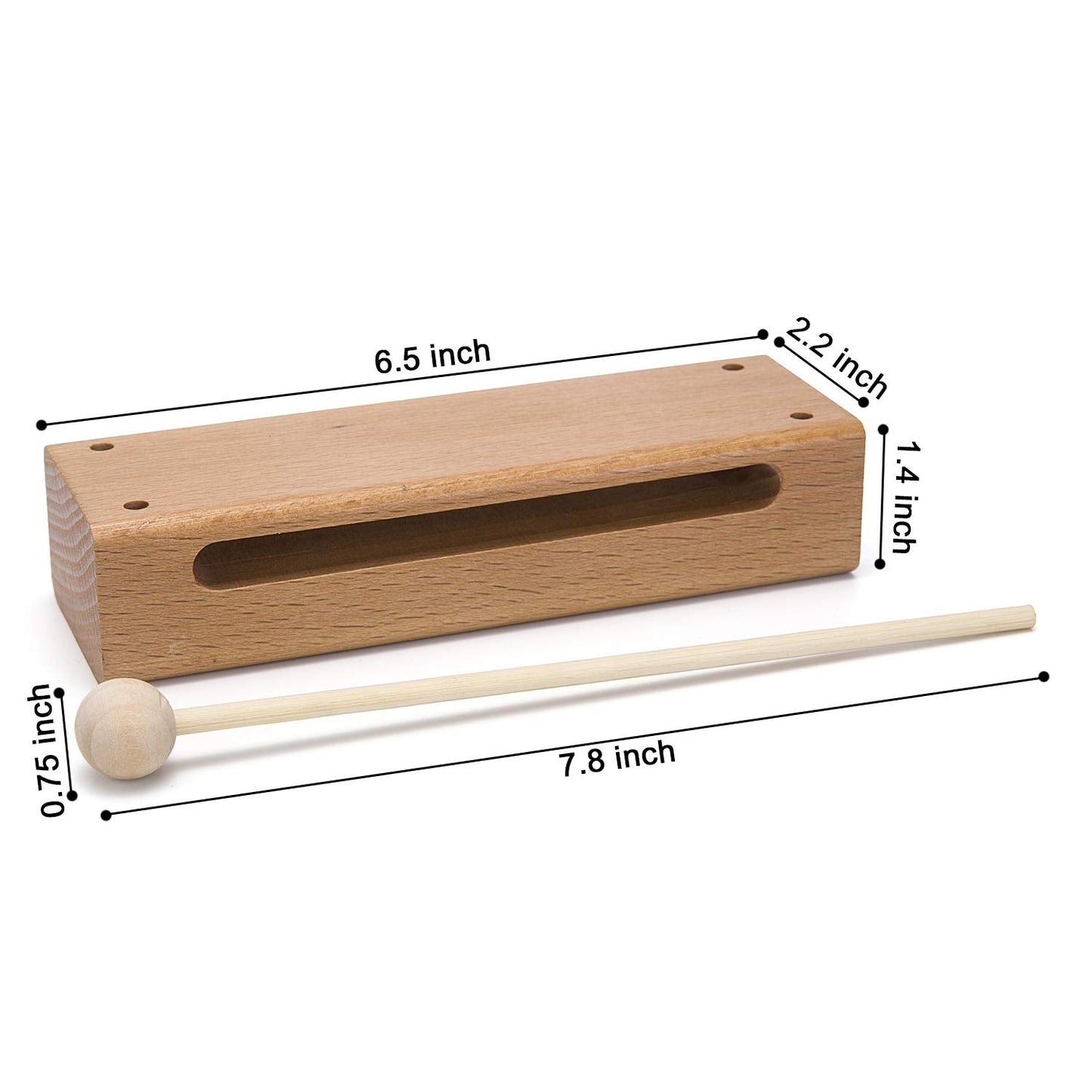 Wood Block Musical Instrument with Mallet Solid Hardwood Percussion Rhythm Blocks - Hatke